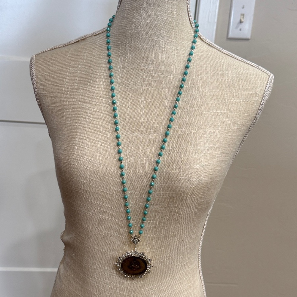 VSA CLOISTER SACRED HEART NECKLACE 4MM TURQUOISE BEADS - NWT - Picture 3 of 12